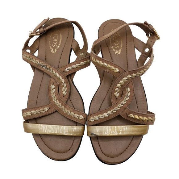 TODS Brown Gold Womens Sandals Strappy Made In Italy  Size 6 US  36 EU - Picture 1 of 9
